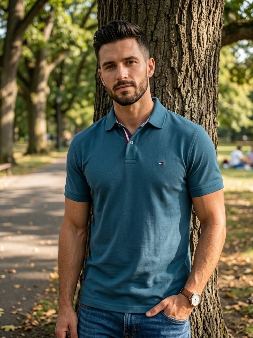 Tommy Hilfiger Men's Teal Classic 1985 Regular Fit Polo Shirt XL - Picture 3 of 4